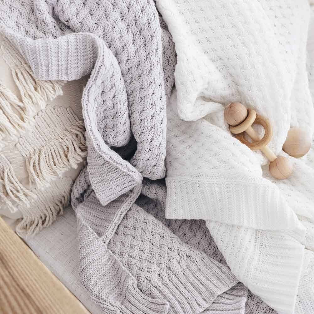 Diamon Knit Organic Cotton Baby Blanket White Adoreu Baby Launceston Tasmania Snuggle Hunny
