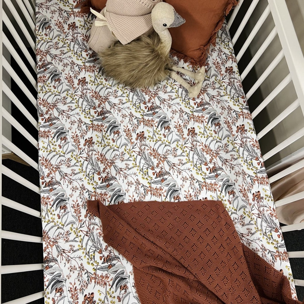 Native Garden Fitted Cot Sheet Adoreu Baby Launceston Tasmania Mini & Me