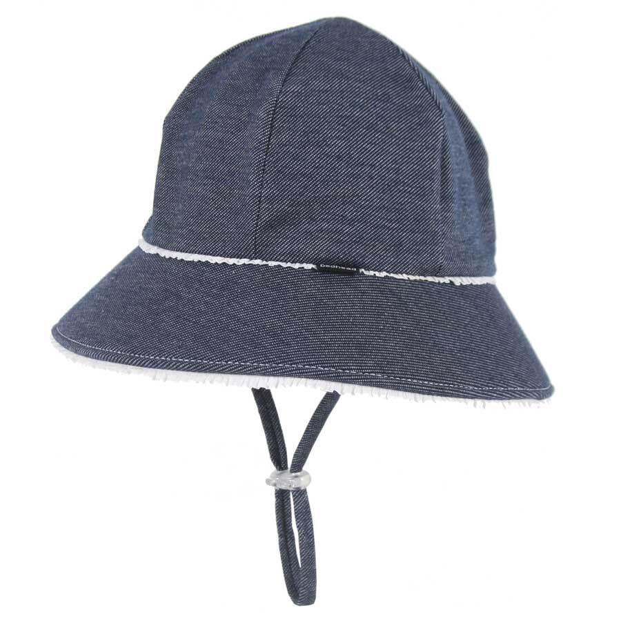 Ponytail Ruffle Denim Bucket Sunhat with Strap Bedhead Hats Adoreu Baby Shop Launceston Tasmania