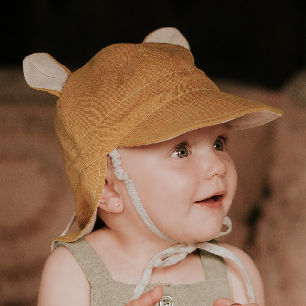 Roamer Baby Revesible Teddy Flap Sun Hat Maize/Flax Adoreu Baby Shop Launceston Tasmania Bedhead Hats