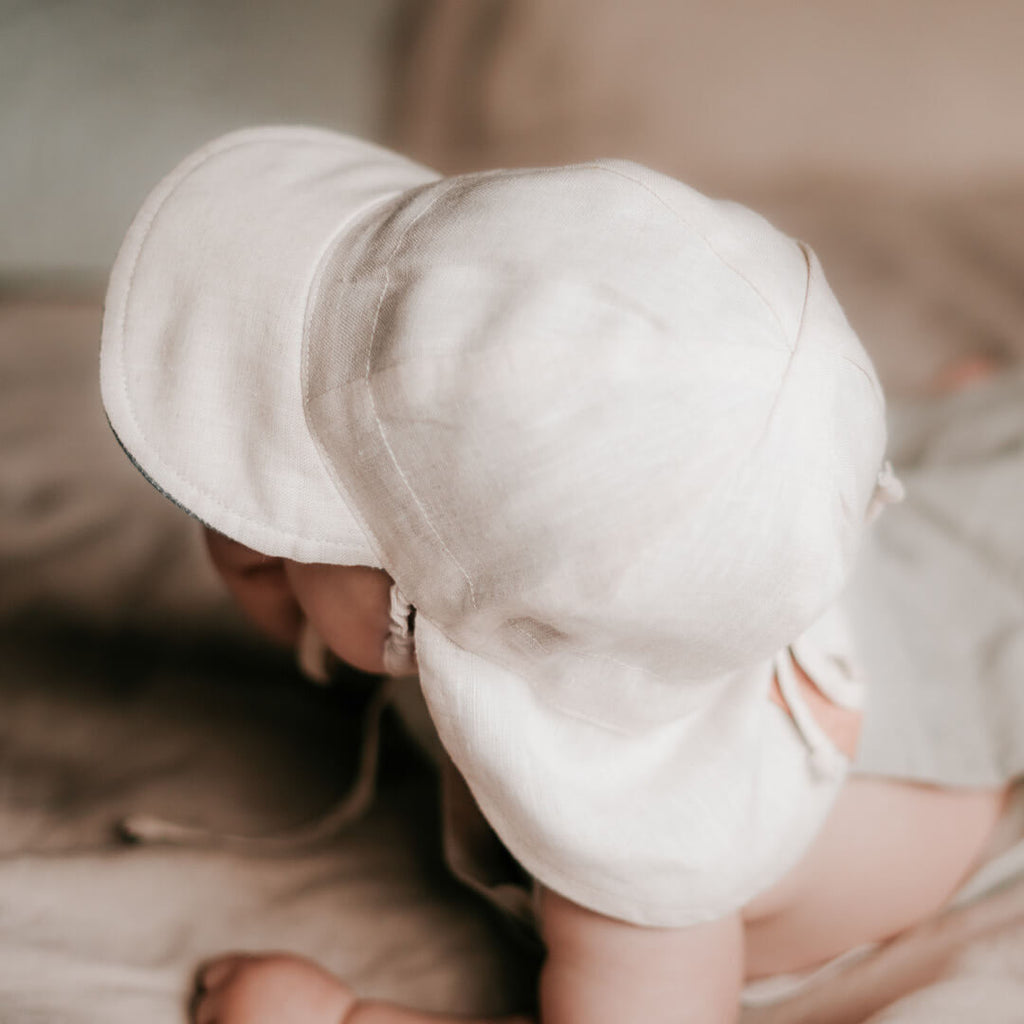 Roamer Baby Reversible teddy Flap Sun Hat Steele/Flax Adoreu Baby Shop Launceston Tasmania Bedhead Hats