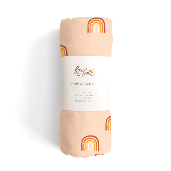 Organic Muslin Wrap Swaddle Rainbows Fox and Fallows Adoreu Baby Shop Launceston Tasmania