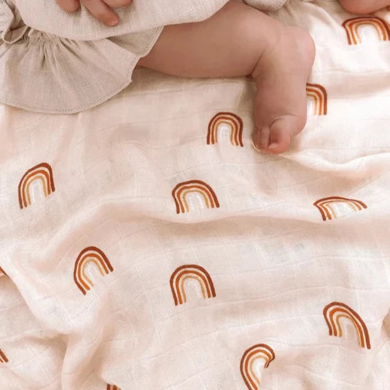 Organic Muslin Wrap Swaddle Rainbows Fox and Fallows Adoreu Baby Shop Launceston Tasmania