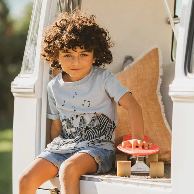 Zebra Party Tee Soft Blue Fox and Finch Adoreu Baby Shop Launceston Tasmania