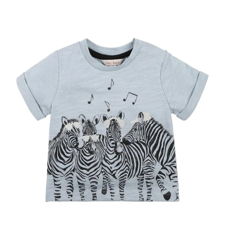 Zebra Party Tee Soft Blue Fox and Finch Adoreu Baby Shop Launceston Tasmania