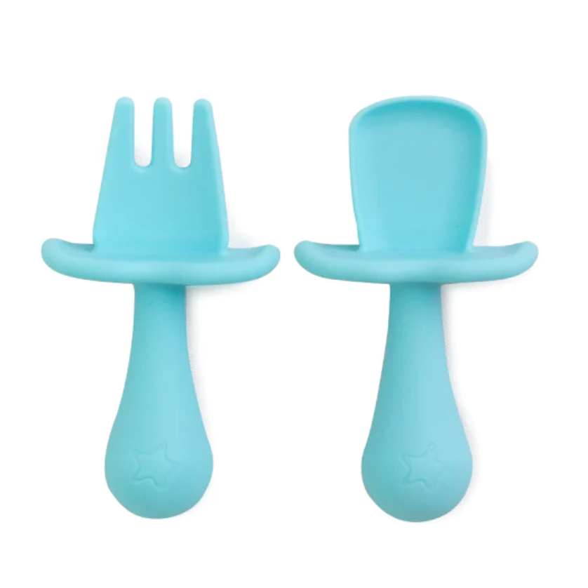Baby Led Weaning Silicone Spoon & Fork Cutlery - Aqua
