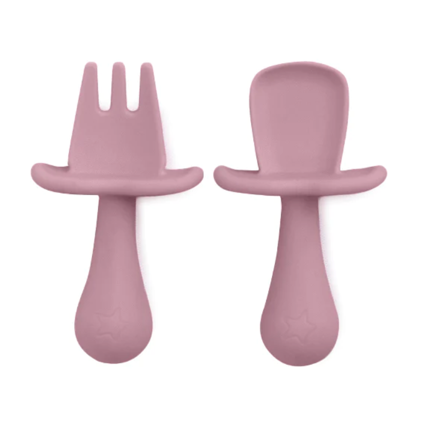 Baby Led Weaning Silicone Spoon & Fork Cutlery - Dusty Rose adoreu baby shop launceston