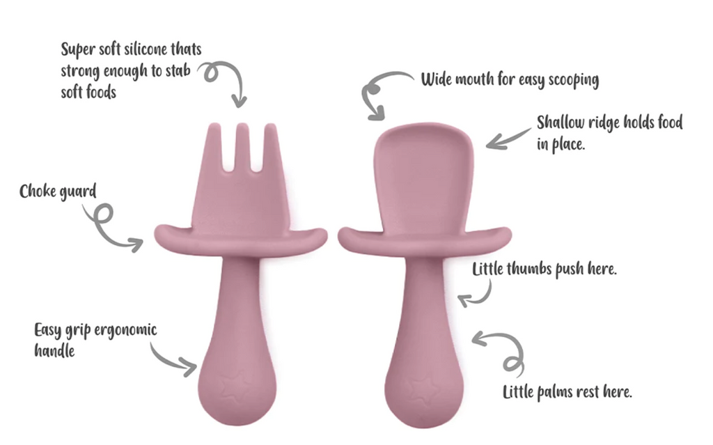 launceston baby shop adoreu baby Baby Led Weaning Silicone Spoon & Fork Cutlery - Dusty Rose
