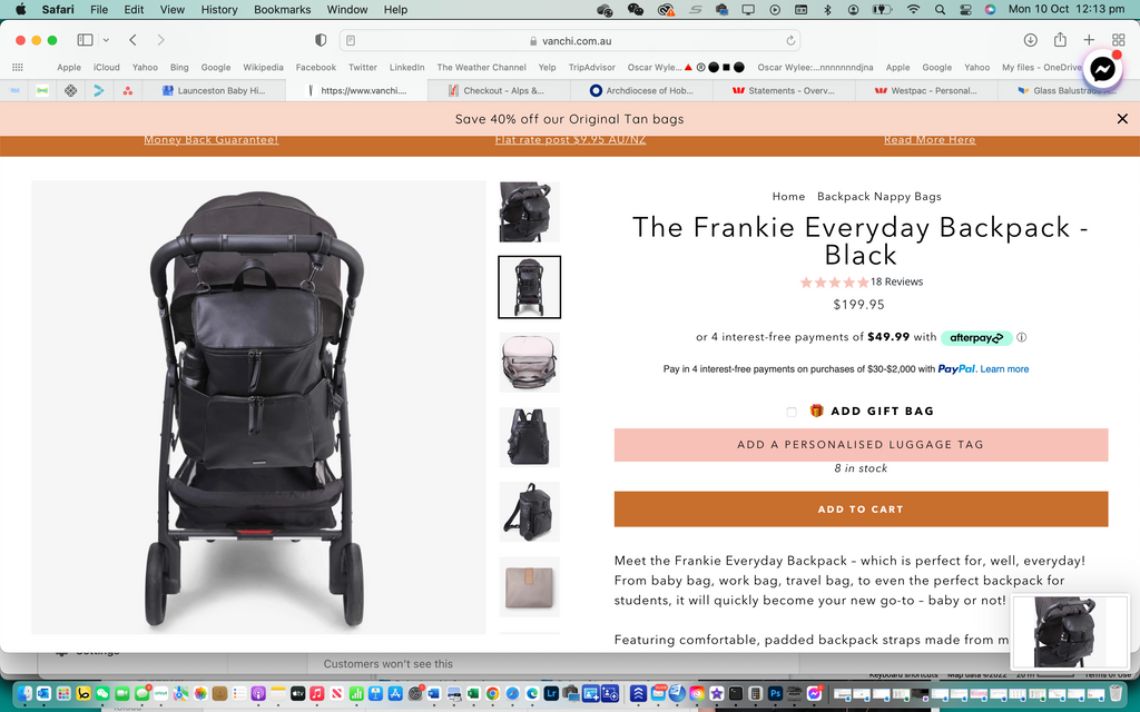 Launceston baby shop adoreu baby tasmania - vanchi nappy bag, luxury baby gifting tasmania