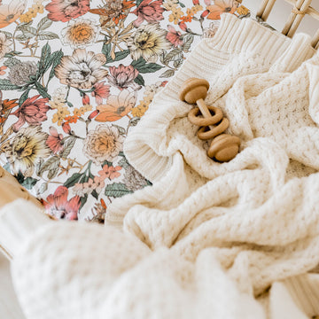 cream - Snuggle Hunny - Organic Cotton Knit Baby Blanket diamond knit organic cotton baby blanket snuggle hunny launceston adoreu baby tasmania